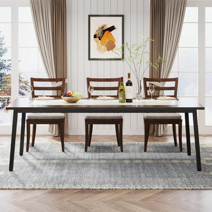 Tribesigns 200cm Dining Table for 8-10 People, Modern Large Kitchen Table Dining Room Table for Living Room, Kitchen, Rectangular Dinner Table with Metal Frame, Dark Brown and White