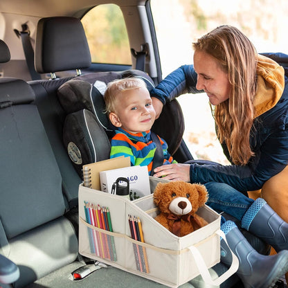 Honeydak Car Storage Organizer Box for Console Front/back Seat with Divide and Multi-pockets Automotive Car Caddy Organizer for SUV, Truck Foldable Passenger Seat Organizer for Kids Adults Accessories
