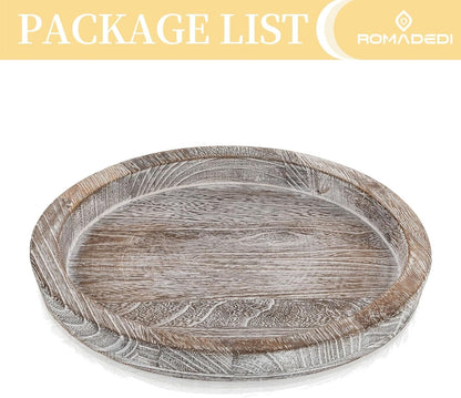 Romadedi Rustic Wooden Tray Candle Holder - Small Decorative Plate Pillar Candle Tray Wood for Farmhouse Dinning Table Kitchen Countertop Coffee Table Organizer Home Decor, Washedwhite,11inch