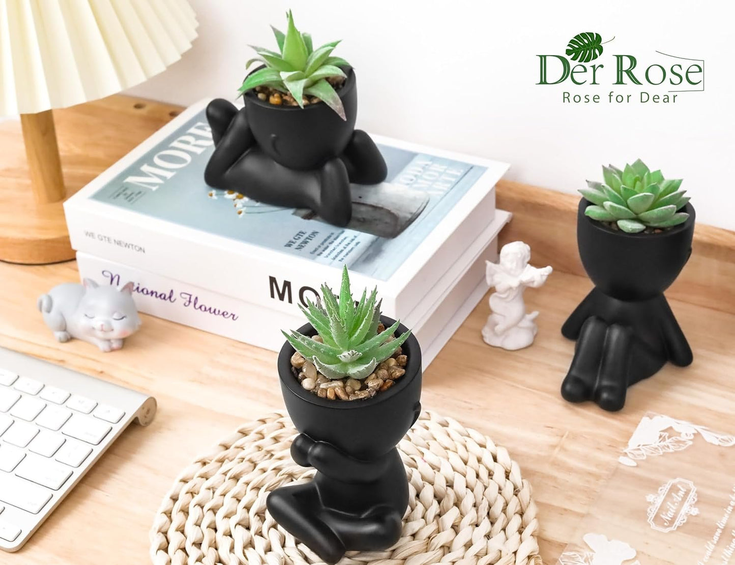 Der Rose 3pcs Fake Plants Cute Succulents Artificial Plants for Black Bathroom Bedroom Home Aesthetic Room Office Desk Accessories Decor Indoor