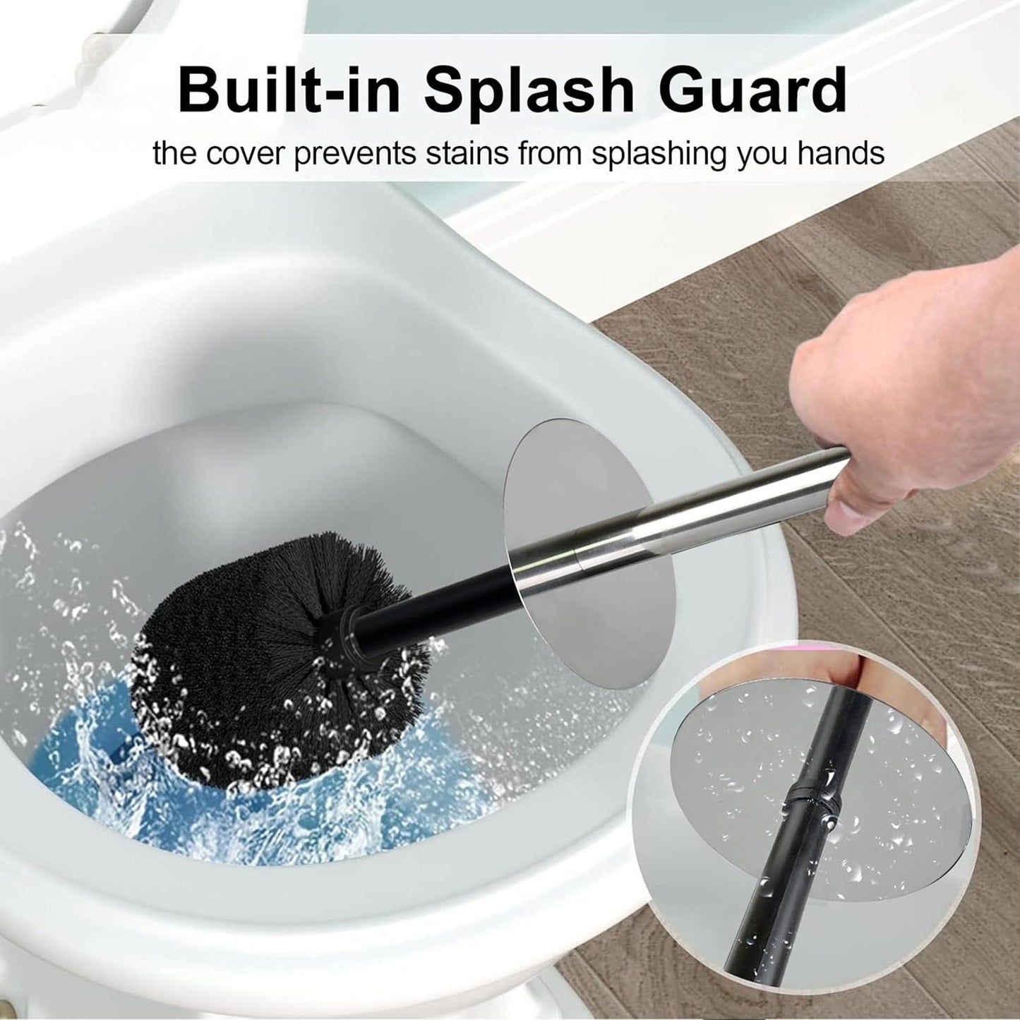 Indecor Home Matte Black Ribbed Design Resin Toilet Bowl Holder and Brush Set, Durable Bathroom Cleaning Tool with Ergonomic Handle and Efficient Bristles, Stylish and Compact Design