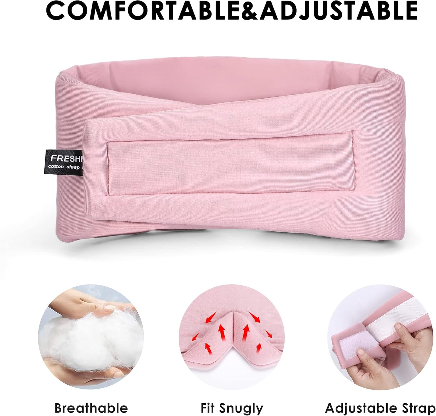 FRESHME Light Blocking Sleep Mask, Handmade Eye Shade Cover, Soft and Breathable Sleep Blindfold for Travel Flight Sleeping, Pink