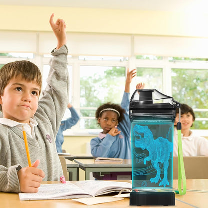 CoolGift Mart Dinosaur Water Bottle - Light Up 3D T-Rex Design - 14oz Tritan BPA Free - Best Gift for 4 5 6 7-Year-Old Boys Girls- Kids Drinking Cup - Christmas Holiday