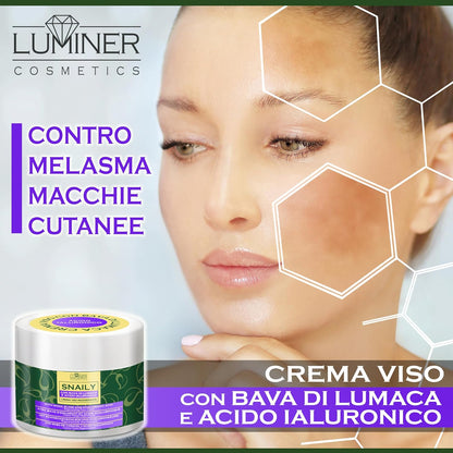 Snail Slime Face Cream 150 ml, Anti-Wrinkle Moisturizing Face Cream with 70% Snail Slime and Pure Hyaluronic Acid, Natural Formula with Anti-Stain and Anti-Aging Action with Vitamin C LUMINER
