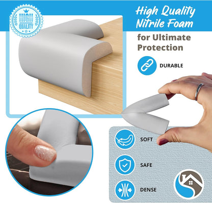 8-Pack Baby Proofing Corner Protectors, Furniture Corner and Edge Safety Bumpers, Soft Rubber Foam Cushion Covers, 3M Taped Corner Protector, Baby Child Proofing Pads, Table Protector, Grey
