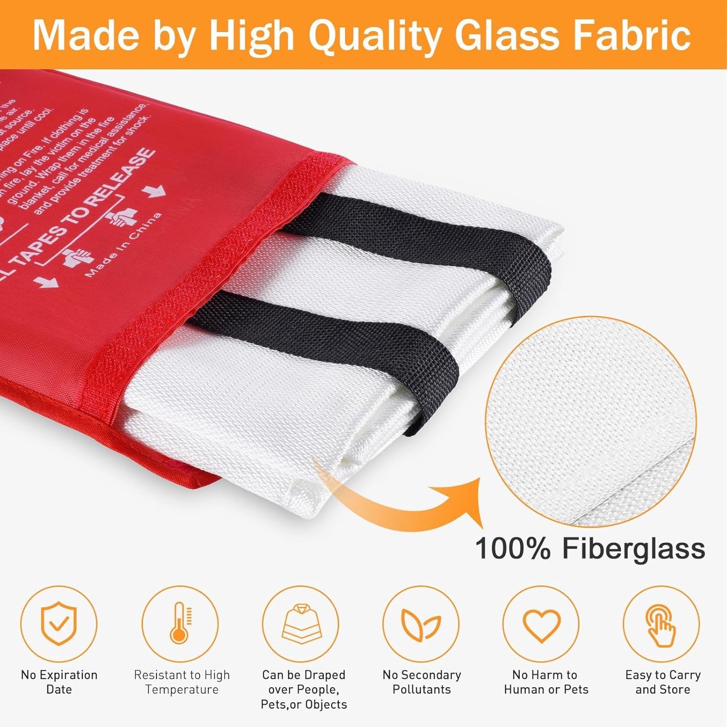 LUXJET Fire Blanket Kitchen, 4 Pack Fiberglass Fire Retardant Blanket Emergency Survival Safety Cover for Kitchen, Survival Gear, Construct, Gas Station, Warehouse