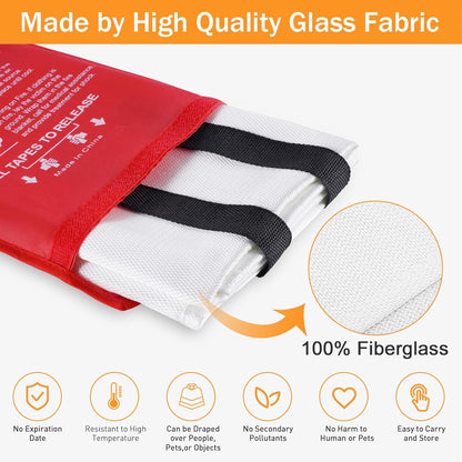 LUXJET Fire Blanket Kitchen, 4 Pack Fiberglass Fire Retardant Blanket Emergency Survival Safety Cover for Kitchen, Survival Gear, Construct, Gas Station, Warehouse