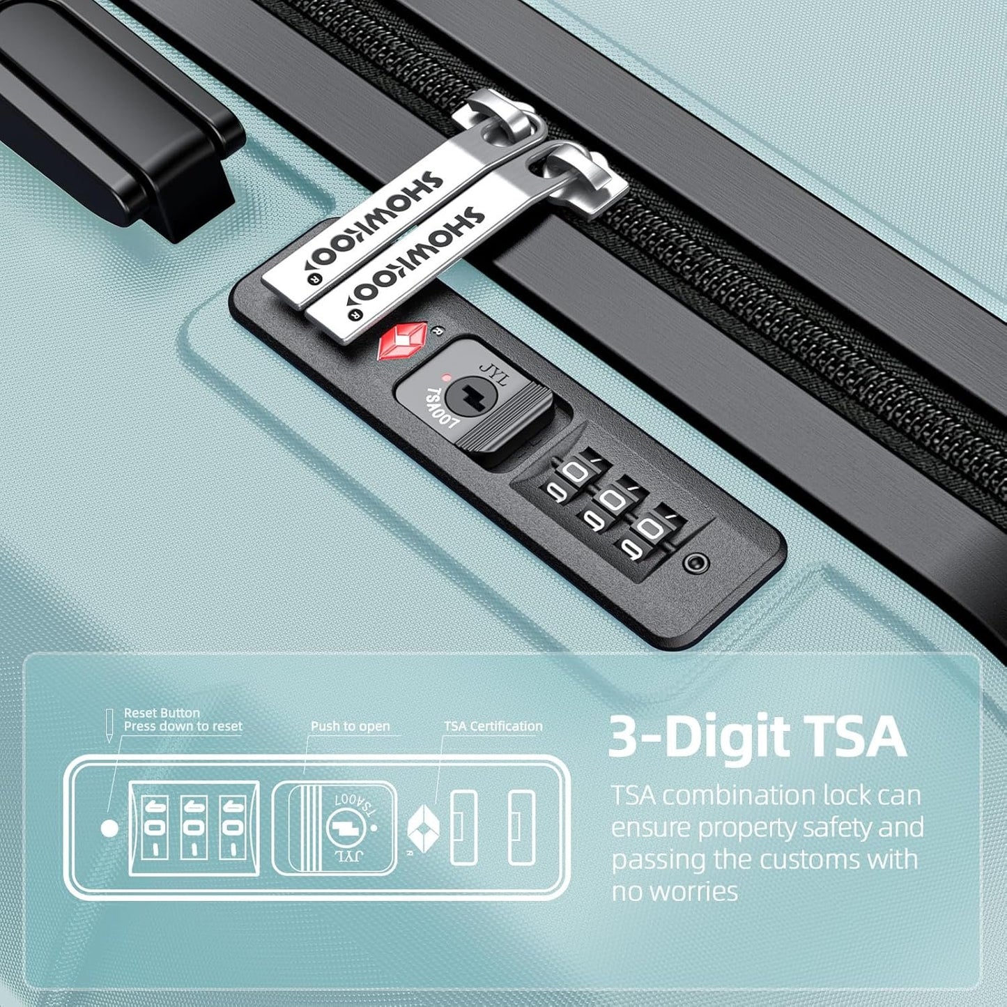 SHOWKOO Luggage Sets Expandable PC+ABS Durable Suitcase Double Wheels TSA Approved Lock Mint Green