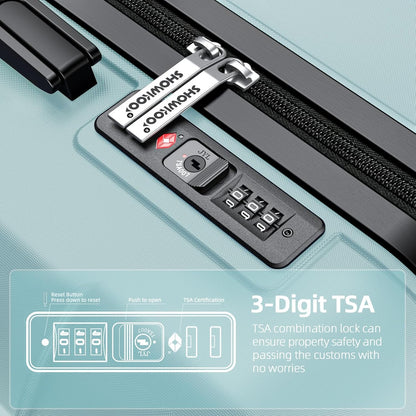 SHOWKOO Luggage Sets Expandable PC+ABS Durable Suitcase Double Wheels TSA Approved Lock Mint Green