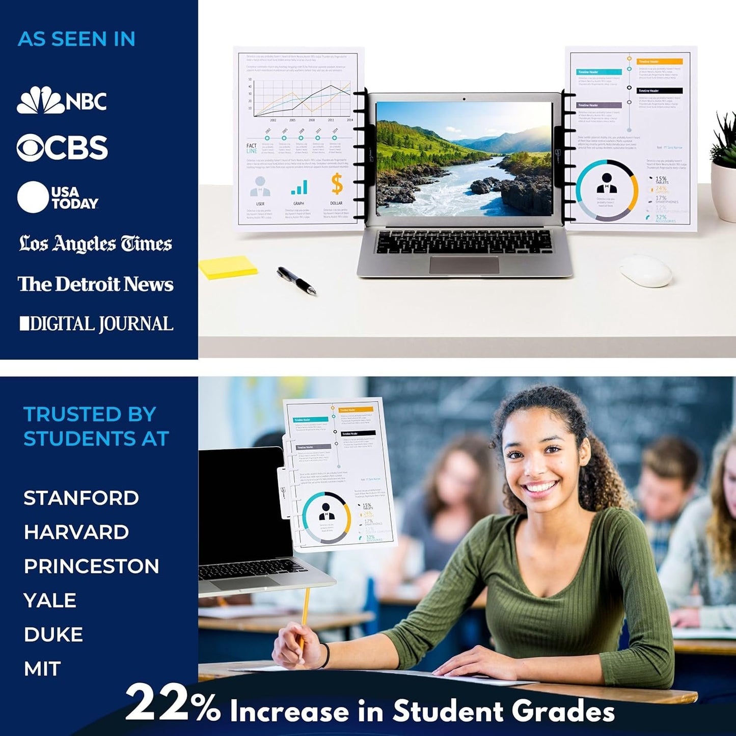 Note Tower Monitor Document Paper Holder for Typing | Clips to Laptops & Desktop Monitors I Reduces Eye & Neck Strain | Portable Copy Holder for Desk | Sticky Note Stand & Monitor Memo Board | White