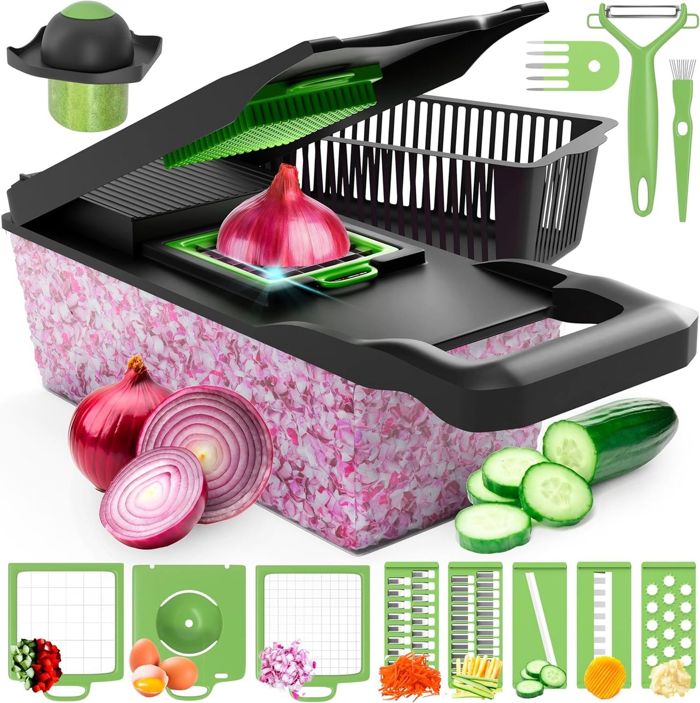 Blaze AU 15 in 1 Premium Vegetable Chopper, Onion Chopper, Salad Chopper, Food Chopper with Container Chopper Vegetable Cutter for Home Essentials & Kitchen Gadgets, Veggie Chopper & Slap Chop (Black)