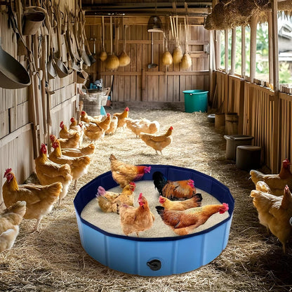Chicken Dust Bath Tub, Foldable Manure Bathtub, PVC Non-Slip Reusable Pet Feeder, Easy to Clean, for Ducks, Poultry, Farm, Lawn, Backyard Use, 80x20cm/31.5x7.87 inches