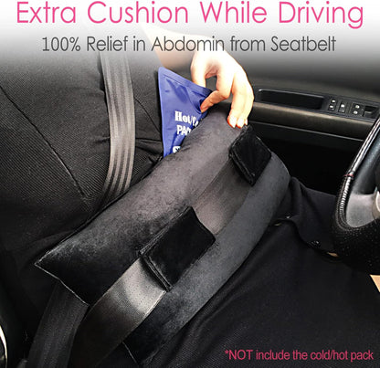 D. Cozy Hysterectomy Pillow Post Abdominal Surgery Seatbelt Pillows with Pocket Myomectomy Comfort Cushion for Tummy Tuck C-Section Belly Incision Recovery Gifts Women Patients, Black Velvet, 1 Count