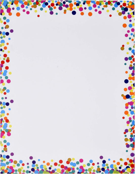 Gift Boutique Confetti Computer Paper Letterhead 100 Pack Colorful Border Dot Design Stationery Sheets Double Sided 8.5" x 11" For Writing Calligraphy Invitations Scrapbook Printing & Office Supplies