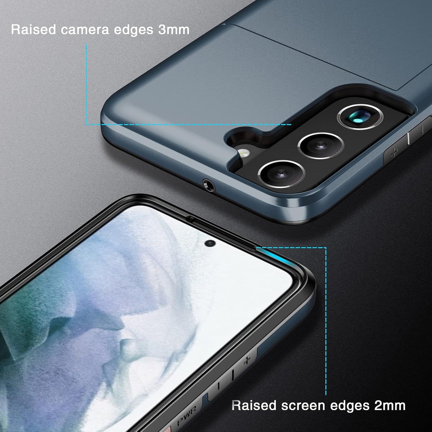 Asuwish Phone Case for Samsung Galaxy S22 5G with Tempered Glass Screen Protector and Credit Card Holder Wallet Cover Hard Hybrid Cell Accessories Gaxaly S 22 22S G5 Women Men Mobile Slot NavyBlue