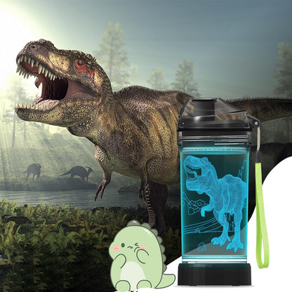 CoolGift Mart Dinosaur Water Bottle - Light Up 3D T-Rex Design - 14oz Tritan BPA Free - Best Gift for 4 5 6 7-Year-Old Boys Girls- Kids Drinking Cup - Christmas Holiday
