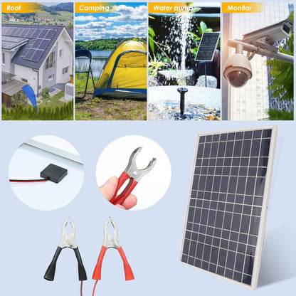 Portable Solar Panel, 30W 12V Solar Panel Charger, IP65 Waterproof Solar Panel Built in Alligator Clips, Solar Battery Charger for Outdoor Camping Travel Car Truck Boat RV