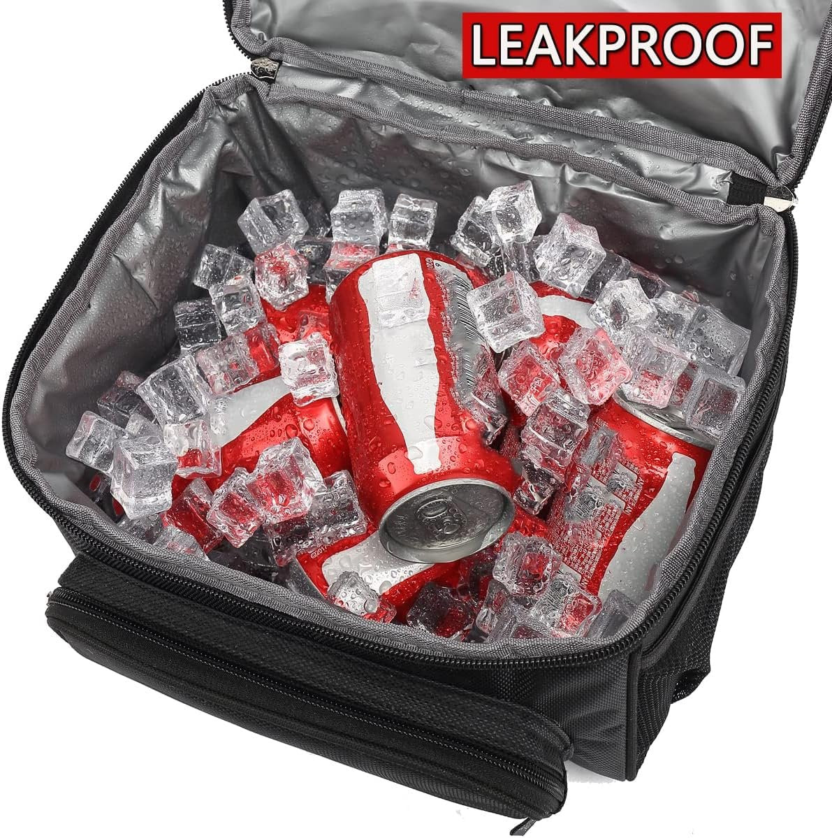 FlowFly Insulated Lunch Bag Adult Lunch Box Large Tote Double Layer Cooler for Men, Women, with Adjustable Strap,Front Pocket and Mesh Side Pockets,Black
