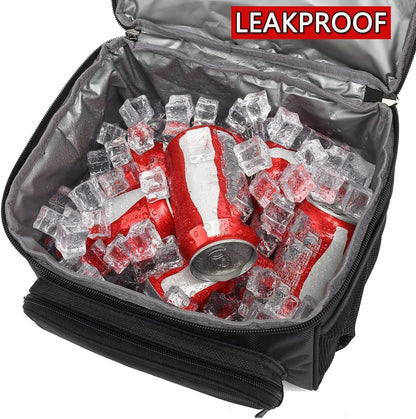 FlowFly Insulated Lunch Bag Adult Lunch Box Large Tote Double Layer Cooler for Men, Women, with Adjustable Strap,Front Pocket and Mesh Side Pockets,Black