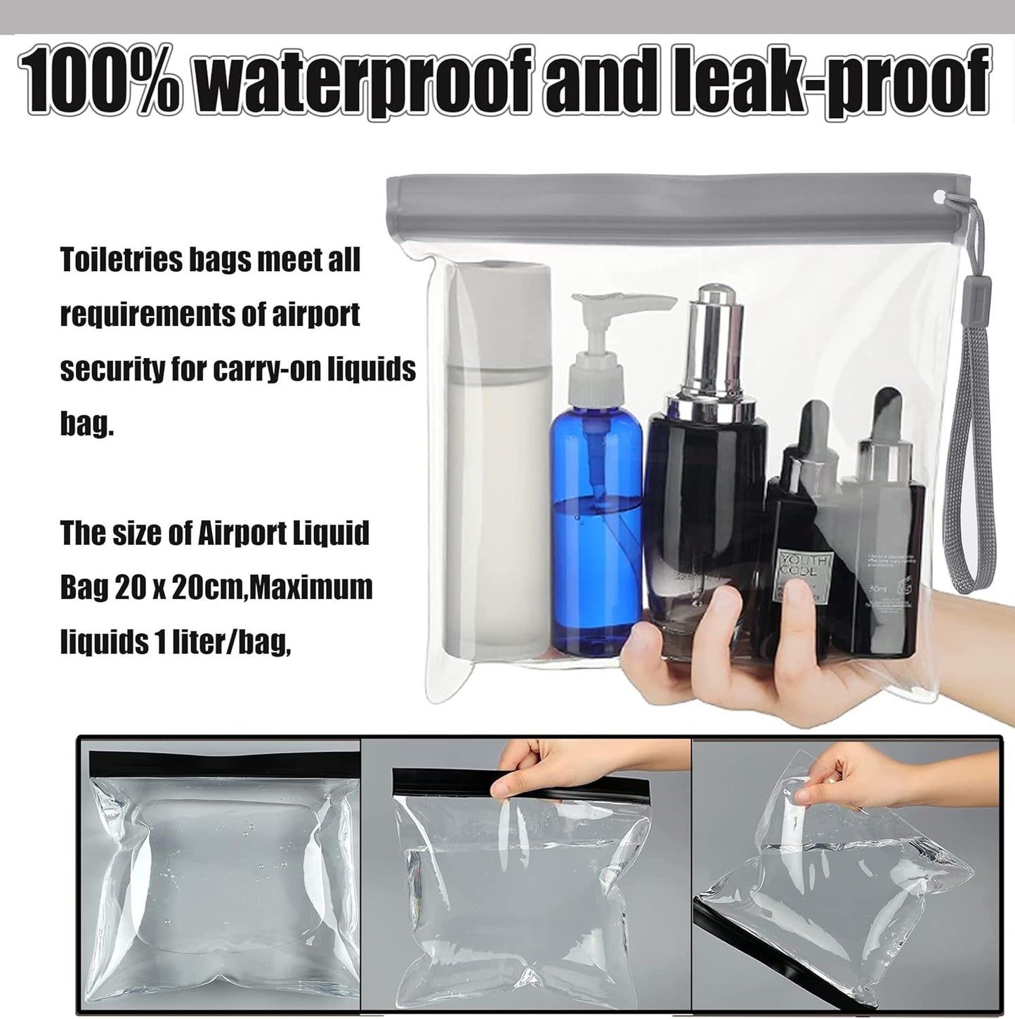 Clear Travel Toiletry Bag for Airport Security Liquids 20 x 20 cm TSA Approved Travel Accessories Makeup Bags and Holiday Accessories for Men and Women, 2 x Blue, airport travel liquid bag