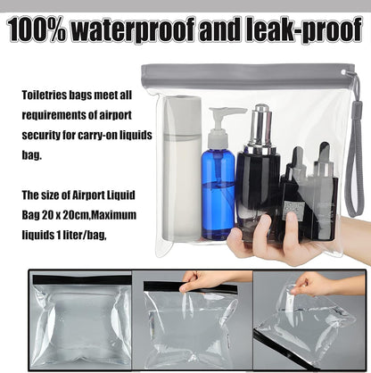 Clear Travel Toiletry Bag for Airport Security Liquids 20 x 20 cm TSA Approved Travel Accessories Makeup Bags and Holiday Accessories for Men and Women, 2 x Blue, airport travel liquid bag