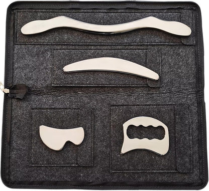 GYX COELE Stainless Steel Gua Sha Muscle Scraper tool, IASTM Tool for Massage and Scraping （4pcs carry bag）