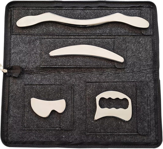 GYX COELE Stainless Steel Gua Sha Muscle Scraper tool, IASTM Tool for Massage and Scraping （4pcs carry bag）