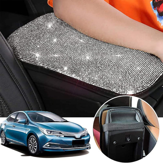 SUHU Bling Car Armrest Cover Cute Charming Auto Center Console Protective Cover Luster Crystal Rhinestone Car Arm Rest Cushion Pad Bling Car Interior Accessory for Women Girl 12.2 x 8.7 Inch 3