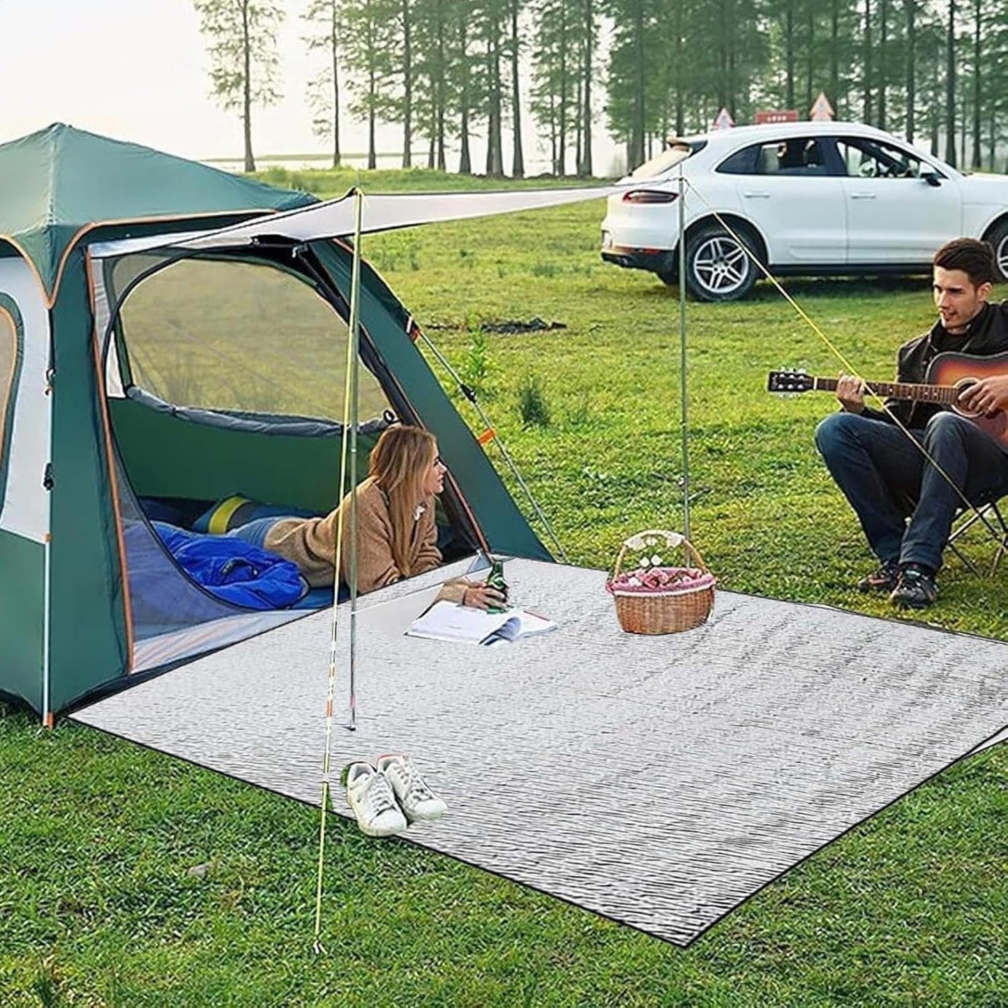 Tent Floor Mat - 76.7inch Double-Sided Picnic Ground Insulating Pad | Waterproof Tent Floor Mat, Outdoor Thermal Foil Blanket for Survival Hiking Picnics Camping Backpacking