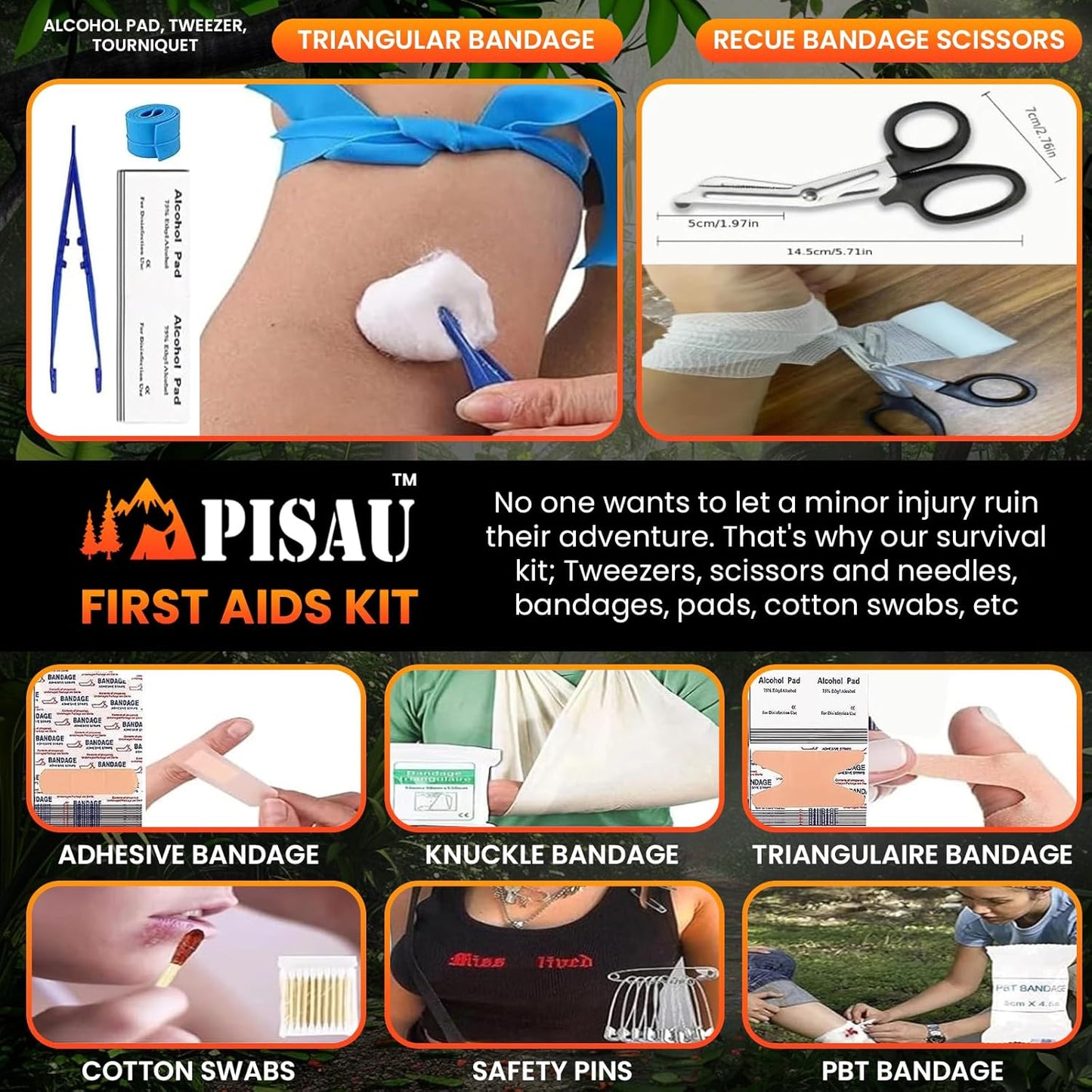 PISAU Survival Kits, 250 Pcs Emergency First Aid Kit Supplies for Vehicles Travel car Camping Hiking Disaster Preparedness