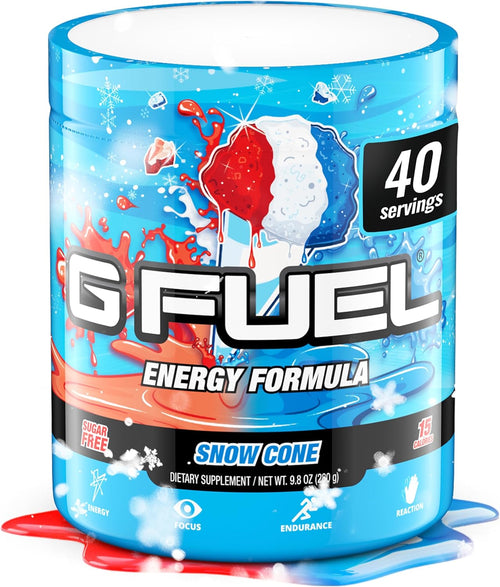 G Fuel Snow Cone Game-Changing Elite Energy Powder, Sharpens Mental Focus and Cognitive Function, Zero Sugar, Supports Immunity and Enhances Mood 9.8 oz (40 Servings)