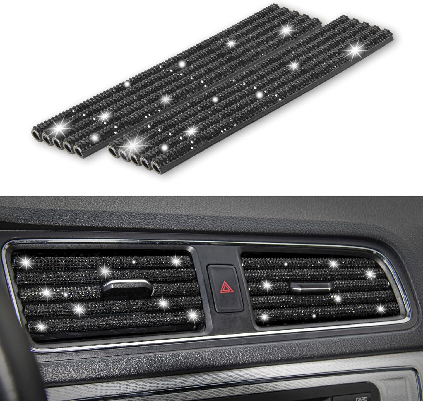LivTee Bling Car Air Vent Outlet Moulding Trim, 10PCS Car Air Conditioner Decoration Strip, Bling Rhinestone Diamond Car Interior Accessories for Women and Teens, Black