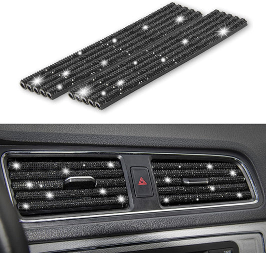LivTee Bling Car Air Vent Outlet Moulding Trim, 10PCS Car Air Conditioner Decoration Strip, Bling Rhinestone Diamond Car Interior Accessories for Women and Teens, Black
