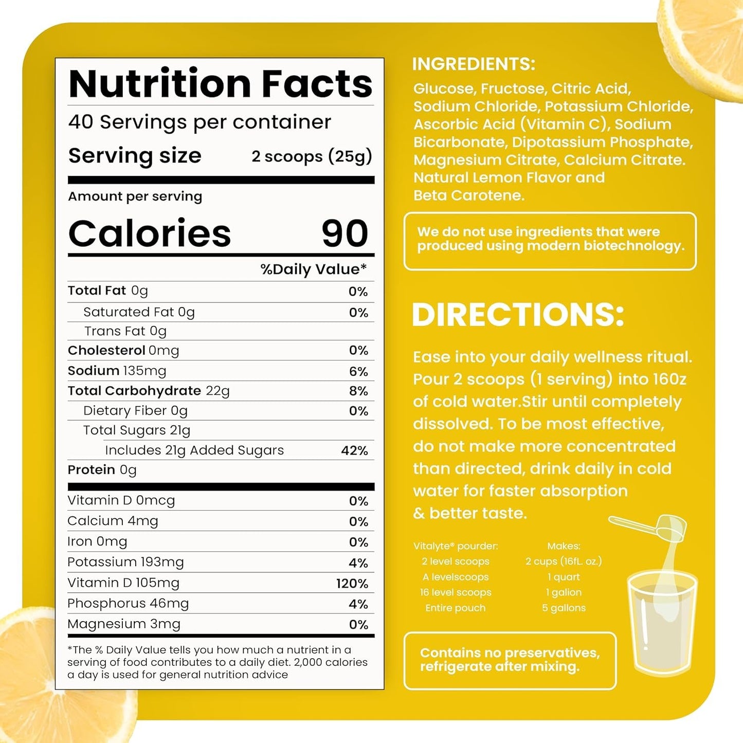 Vitalyte Electrolyte Powder 35 oz, 40 Servings | 100% Natural Isotonic Drink Mix for Hydration, Energy & Recovery | Keto Electrolytes Energy Drink Powder Water Enhancer | Low Sugar Sports Nutrition Electrolyte Replacement Drinks