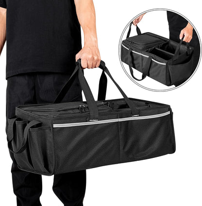 GRAOSO Front Trunk Organizer with Cooler Bag Compatible with Tesla Model 3 / Model Y, Frunk Storage Bag Collapsible with Multi-Compartment for Trip Accessories, Tools, Food and Drink, Black