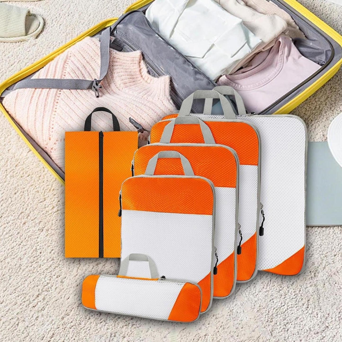 Generic 6-Piece Travel Packing Cubes Set for Efficient Organization on The Go, Orange