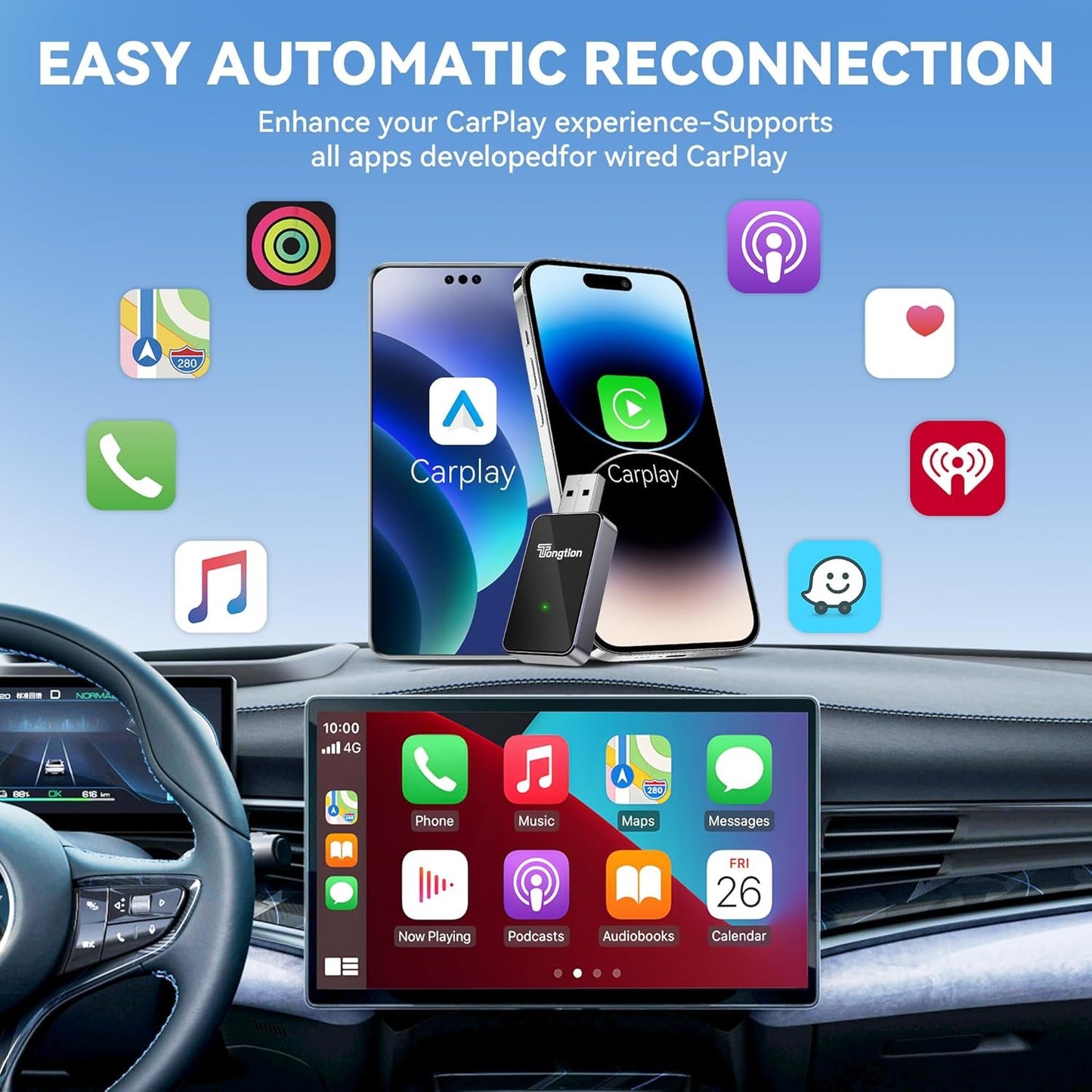 2025 Upgrade 2 in 1 Wireless Carplay & Android Auto Wireless Adapter, Convert Wired to Wireless Carplay, Plug & Play Car Dongle with Fast Stable 5G WiFi Bluetooth for iPhone iOS 10+/ Android 11+