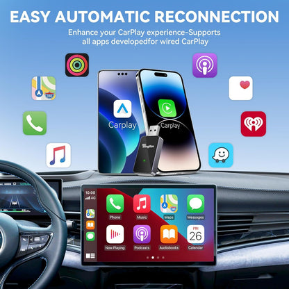 2025 Upgrade 2 in 1 Wireless Carplay & Android Auto Wireless Adapter, Convert Wired to Wireless Carplay, Plug & Play Car Dongle with Fast Stable 5G WiFi Bluetooth for iPhone iOS 10+/ Android 11+