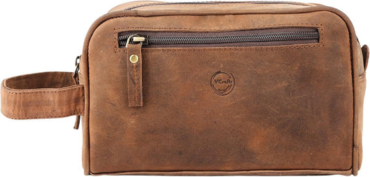 The Vintage Stuff menâ€™s small toiletry bag Doop Kit for travel | shave kit hygiene dopp bag Bathroom Accessories | Perfect for man and women, Brown, 8.7 x 5.5 x 4 inches