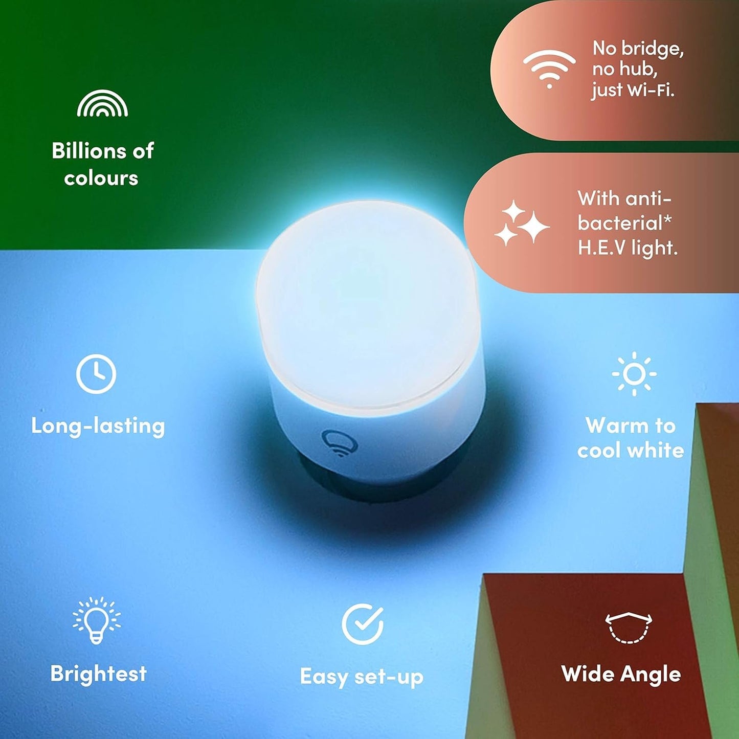 LIFX Clean A60 1200 lumens [E27 Edison Screw], Full Colour with Antibacterial HEV, Wi-Fi Smart LED Light Bulb, No bridge required, Compatible with Alexa, Hey Google, HomeKit and Siri.