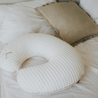 Organic Nursing Pillow with Cover • Premium Quality 100% Cotton Oeko-Tex Standard • Moon Pillow for Breastfeeding and Bottle Feeding • Soft and Breathable • (Ivory waffle)