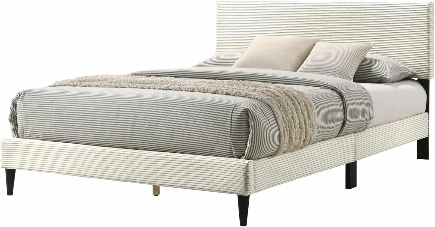 GALANO Wood Queen Bed Frame with Headboard – Platform Bed Frame Queen Size, Cream Upholstered Bedframe, Modern Queen Size Bed, Easy Assembly, No Box Spring Needed, Beds for Bedroom