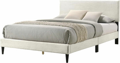 GALANO Wood Queen Bed Frame with Headboard – Platform Bed Frame Queen Size, Cream Upholstered Bedframe, Modern Queen Size Bed, Easy Assembly, No Box Spring Needed, Beds for Bedroom