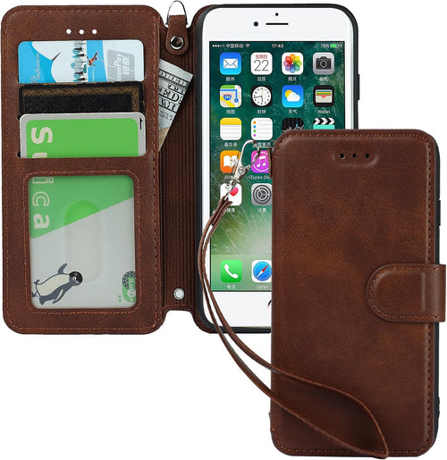 Cavor Case for iPhone 6 Plus, iPhone 6S Plus 5.5'' Luxury Cowhide PU Leather Wallet Case, Flip Folio Case Cover with [Kickstand Function] and [Card Slots Holder] & [Wrist Strap Lanyard] Magnetic Protective Phone Case for iPhone 6Plus/ 6SPlus-Dark Brown