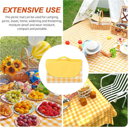 Tanstic Outdoor Picnic Blanket, 79" x 79" Extra Large Waterproof Foldable Beach Mat With Carry Strap for Camping Park (Yellow & White Lattice)
