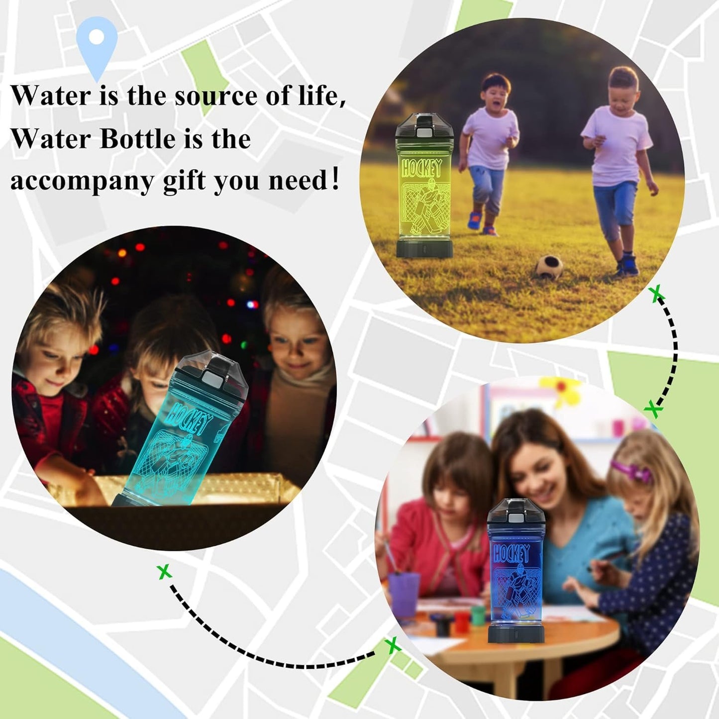 Hockey Water Bottle for Kids, Attivolife Light up 3D Travel Cup with 14 OZ Tritan BPA Free Eco-Friendly - Timer Function, Cool Drinking Cups Gifts for Hockey Player Boy School Sports Camping Picnic