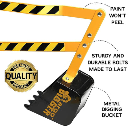 Stargo Sand Digger Kids Excavator Ride on Toy, Solid Steel Rotates 360, Hard Hat for Role Play, Outdoor Sandbox Toy Digger for Kids, Sand Dirt Snow