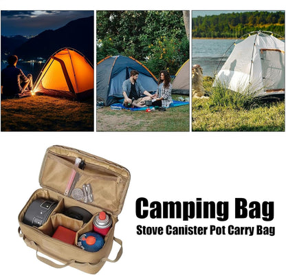 Folding Stove Canister Organizer, Camping Storage Bag, Outdoor Gear Bag, 13.39x6.69x7.48 Inches Portable Cookware, Travel Hiking Material 600d Encrypted Oxford Cloth