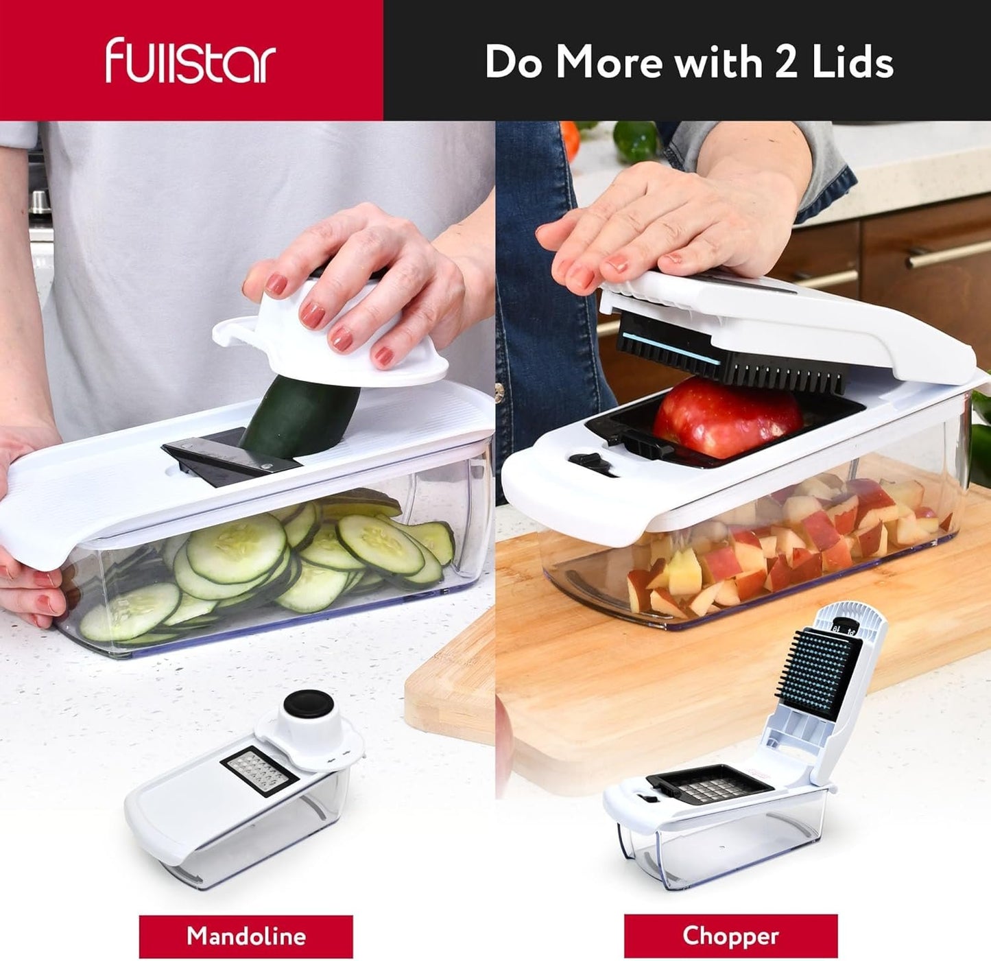 Vegetable Chopper & Mandoline Slicer with Container - Veggie Onion Salad Food Cutter Dicer - Julienne & Wavy Slicer - Grater Zester - Kitchen Tools Gadgets - Home Essentials (8-in-1 PRO White)