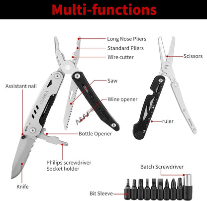 CUNKA Multitool Pliers Pocket Knife, Folding Pliers with Detachable Scissors, Portable Multi-Tool for Survival Camping Hiking Hunting Repairing Emergency, Birthday Gifts for Men
